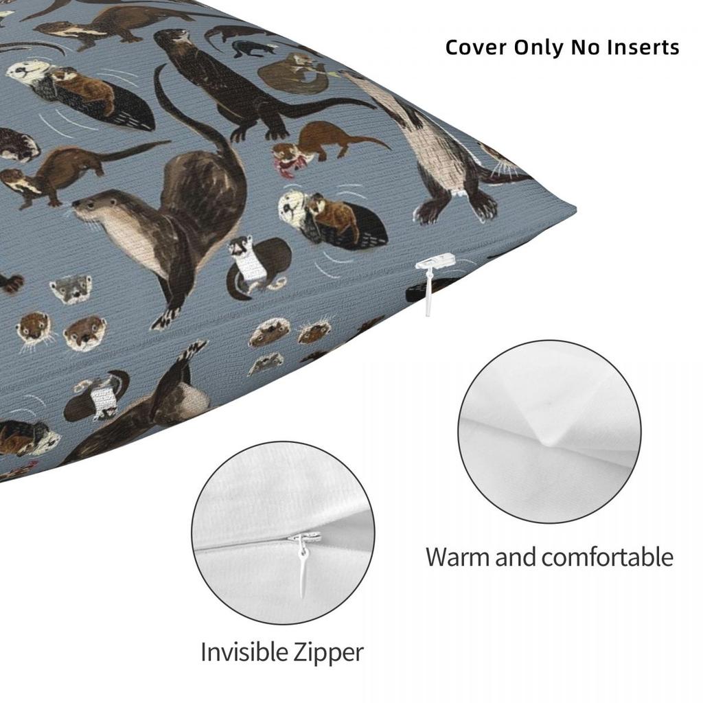 Old World Otters Square Pillowcase Polyester Linen Velvet Printed Zip Decor Bed Cushion Cover 45X45