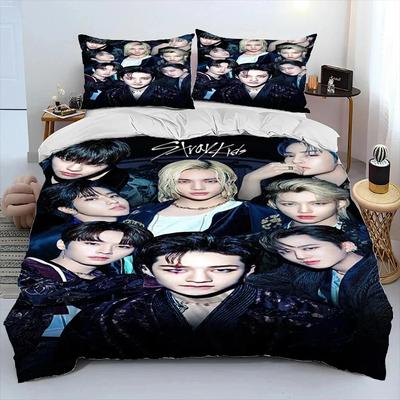 Juego de Ropa de Cama 3D Stray Kids Cantante Kpop Estrella, Funda Nórdica Juego de Cama Funda de Colcha Funda de Almohada, Tamaño King Queen Twin Niños Niñas Adultos
