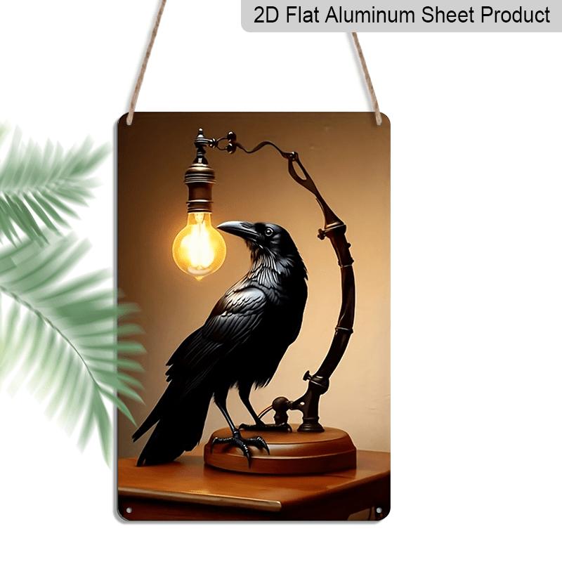 

2D Flat 1pc Retro Crow and Black Metal Sign, A 12 By 8 Inch Metal Crow Art Decoration Plaque, Ideal for Home and Office, Modern Interior Design 20*30cm