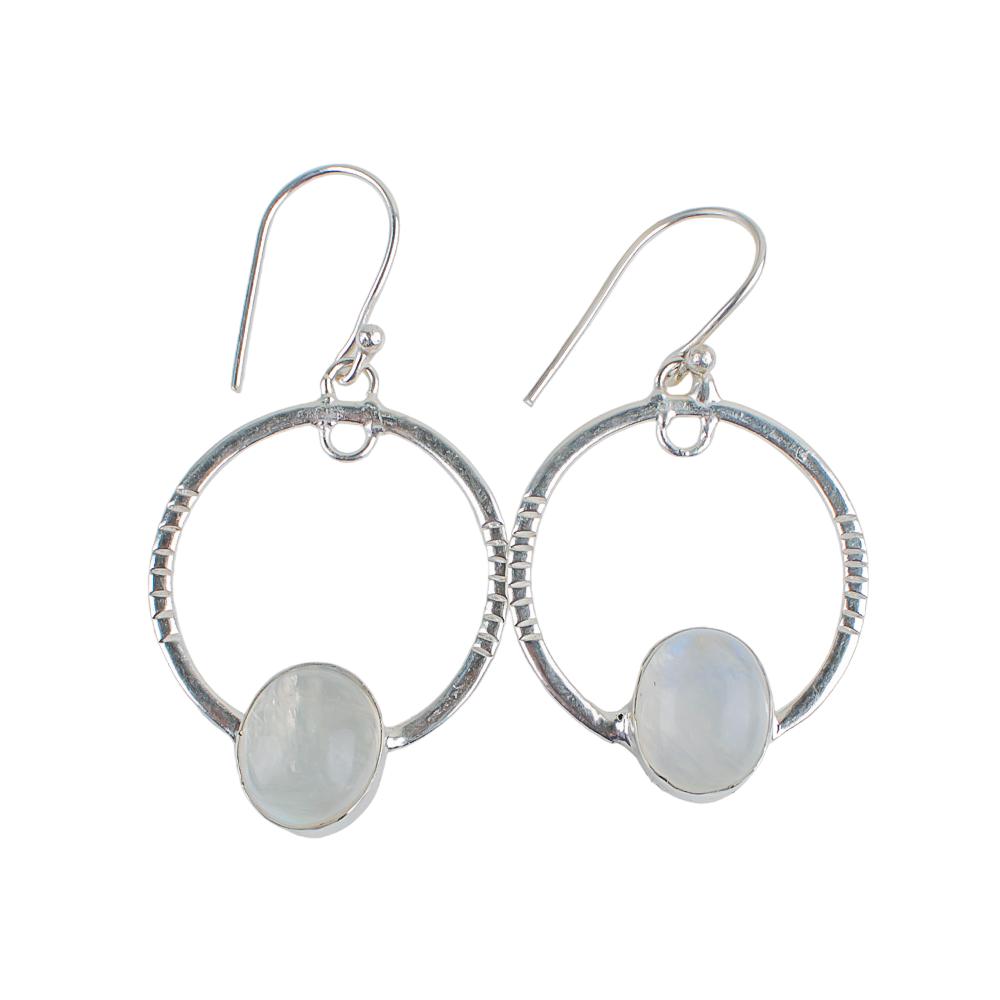 Regenbogenmondstein Edelstein 925 Sterling Silber Handgefertigter Schmuck Ohrringe 1,37" EE-67-40