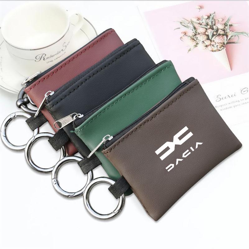 Car Accessories Leather Key Wallet Card Bag Emblem Keychain Pouch For Dacia Bigster Spring Duster Sandero Jogger Dokker Lodgy RS