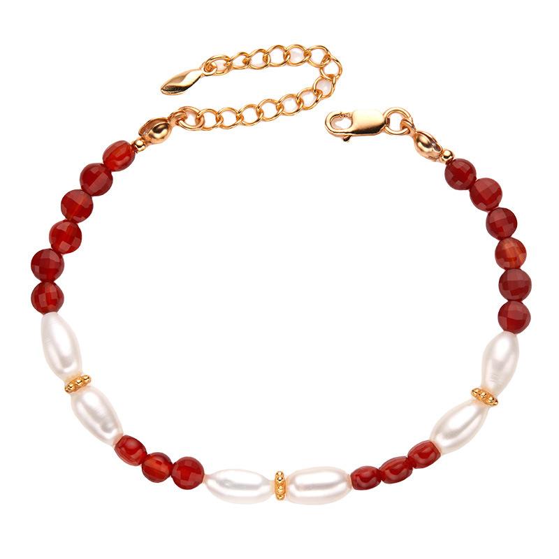 Premium S925 Sterling Silver Natural Agate Clavicle Chain Pearl Necklace French Exquisite Natal Year Handmade Beads