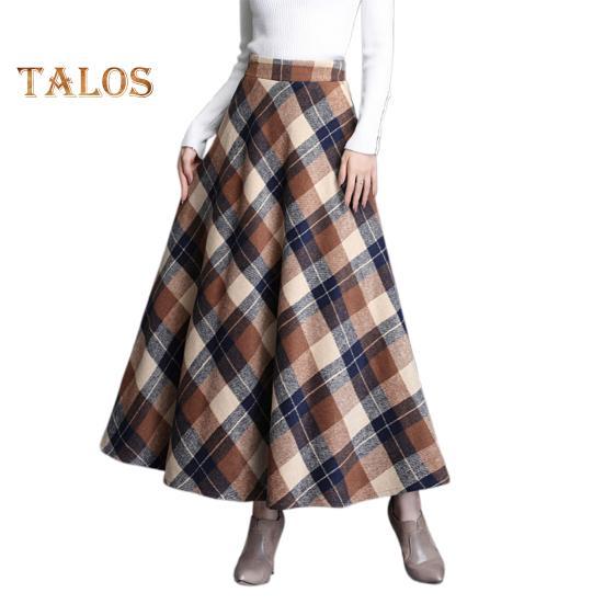 

Женская шерстяная юбка с высокой талией и клетчатым принтом, юбка-трапеция, осень-зима, утолщенная юбка с большим подолом, повседневная одежда 3XL хаки