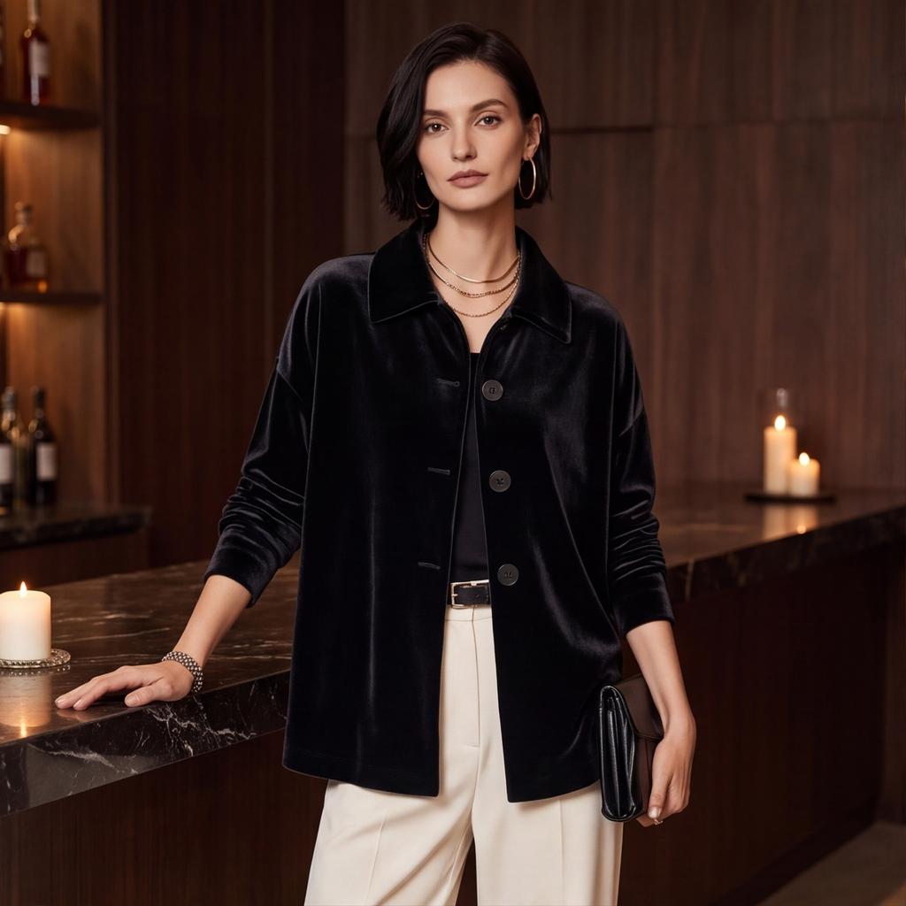 Women's Shirt Jacket with Lapel Collar for Fall Winter