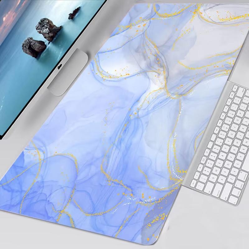 Ocean Blue Marble Pattern Desk Mat Waterproof Nonslip Extended Mouse Pad