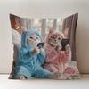 Cute Cat Printed Pillow Cover Two Cat Playing with Mobile Phone Pattern Warm Home Sofa Car Cushion Cover Decor Gifts1PC