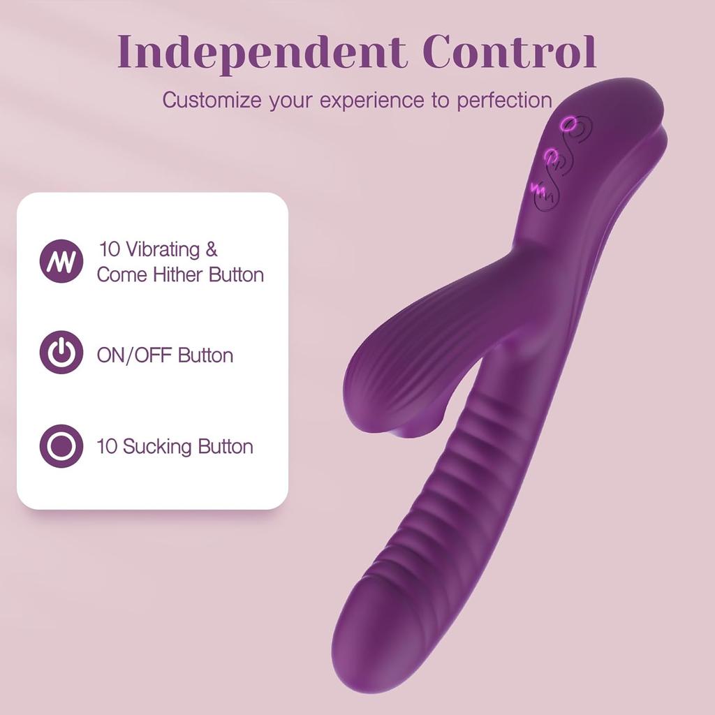 Rabbit Sucking Vibrator for Clitoral G Spot Stimulation, Adult Sex Toys, Vibrating Finger Massager with 3 Suction and 10 Vibration & Come-Hither Modes