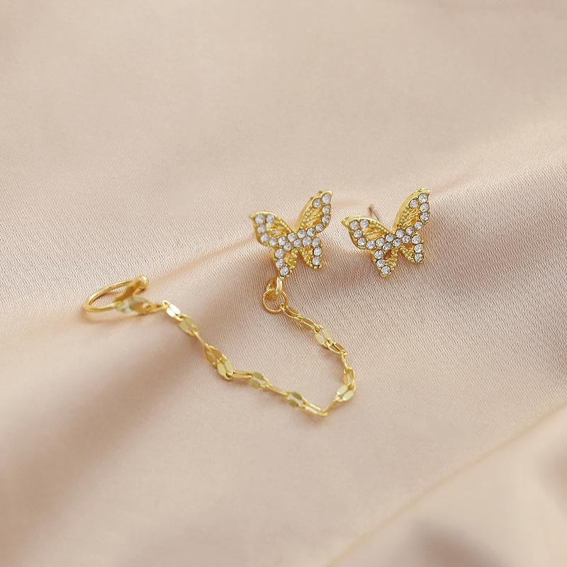 

S925 Copper Needle New Full Rhinestone Earrings Simple Asymmetric Zircon Female Temperament Butterfly Wild Earrings Zircon золотой