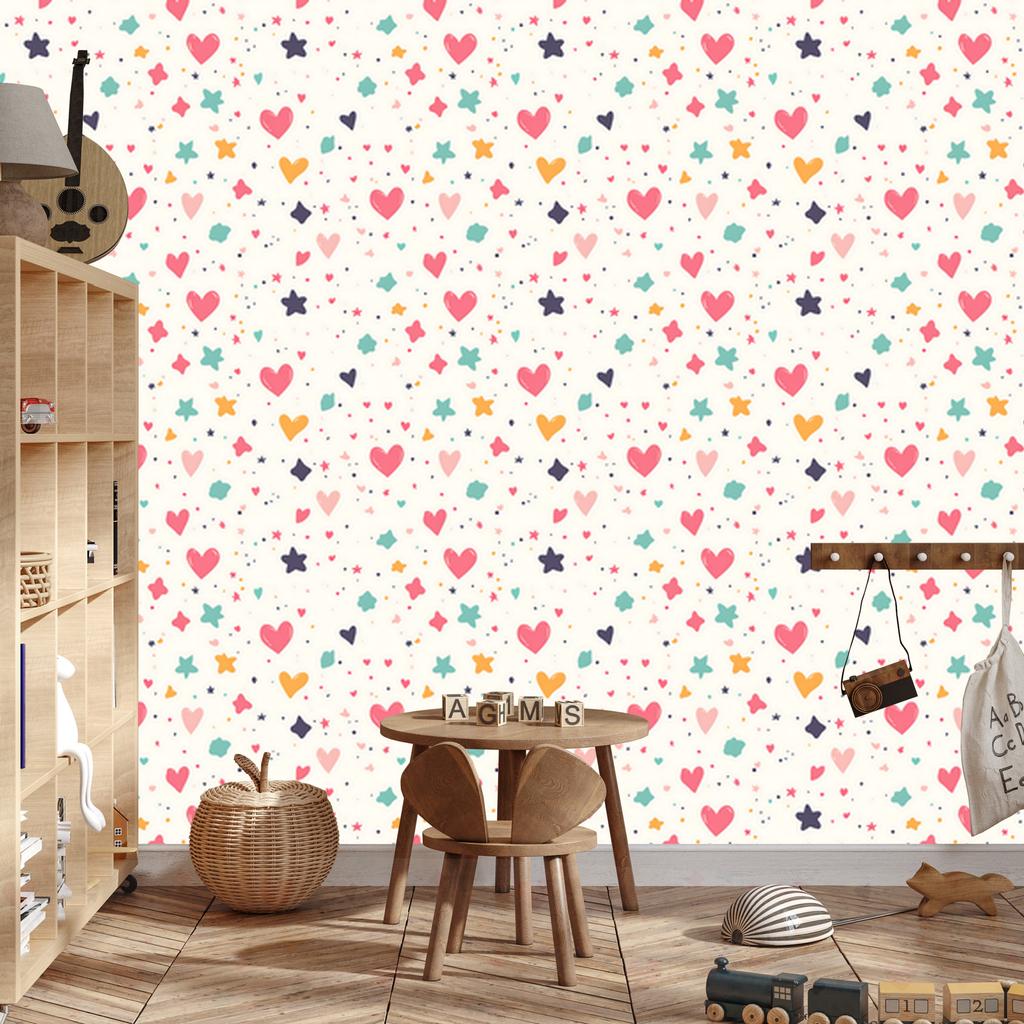Love Wallpaper White, Coral, Cream and Mint 50x1000