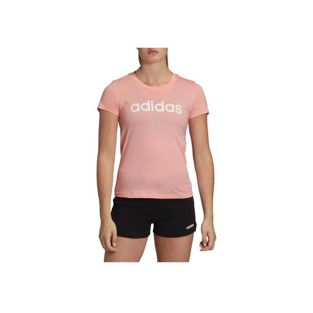Adidas Essentials Round Neck Letter Print Short Sleeve Regular T-Shirt Women Tops Glowing-Pink FM6423