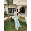 French Strappy Summer Dress – Women's Waist-Cinching, Sweet and Fresh Beach Vacation Wear