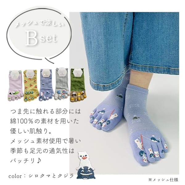 Stream Market Women's Five-Toe Socks, Cute Sneaker Socks, Animal and Character Designs, Bulk Purchase, 5F-SNAS-B