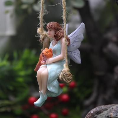 Minik Figürler Bahçe Veranda Çim Melek Figürü Asılı Peri Bahçesi Heykeli