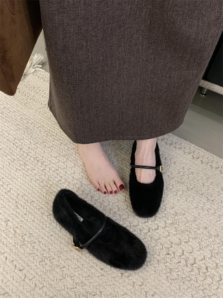 Inner Height Increase 4cm Mary Jane Mao Mao Shoes Women's Shoes 2025 New Autumn and Winter Gentle Word with Velvet Bean Shoes