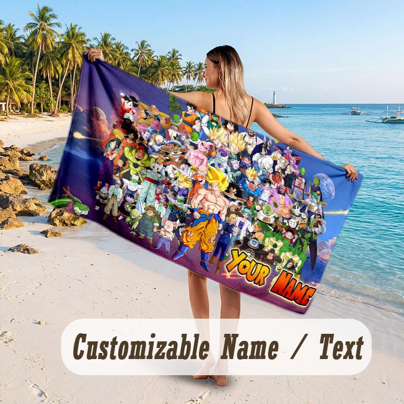 Custom Name Large Beach Towel,Dragon Ball Quick Absorbent Towel For Outdoor Travel Poolside