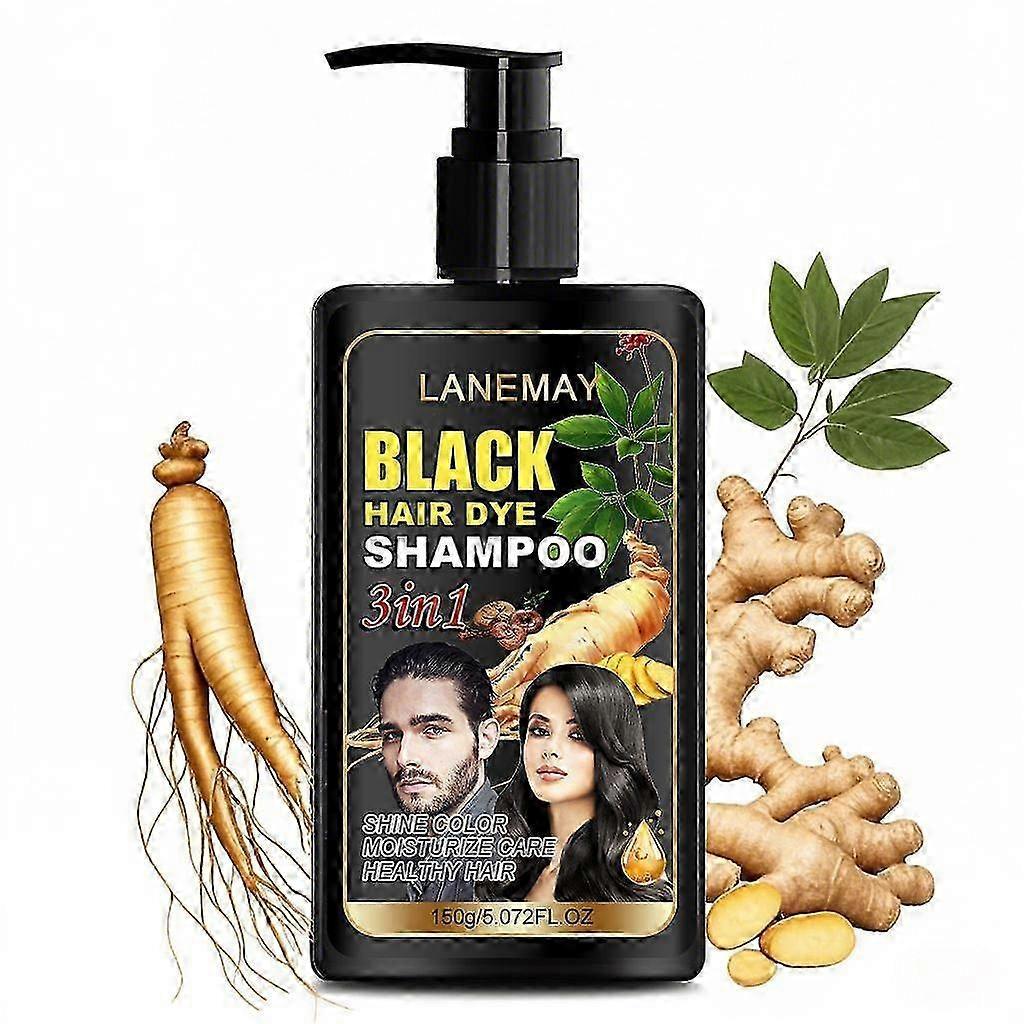 Herbal Black Hair Dye Shampoo 3 In 1 for Gray Hair, Instant Hair Color Shampoo for Women & Men, Black Hair Shampoo for Grey Coverage 150ML 25-26