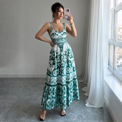 Robe longue à bretelles imprimée, simple et décontractée, pour femme, Automne et Hiver 2025