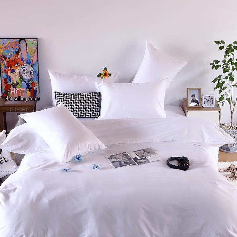 

All-Cotton Solid Color Bed Set: 4-Piece or 3-Piece Options, Custom Logo Available for Hotels & B&Bs. 1.2m Bed Sheet Set 3pc 160x210 Duvet белый