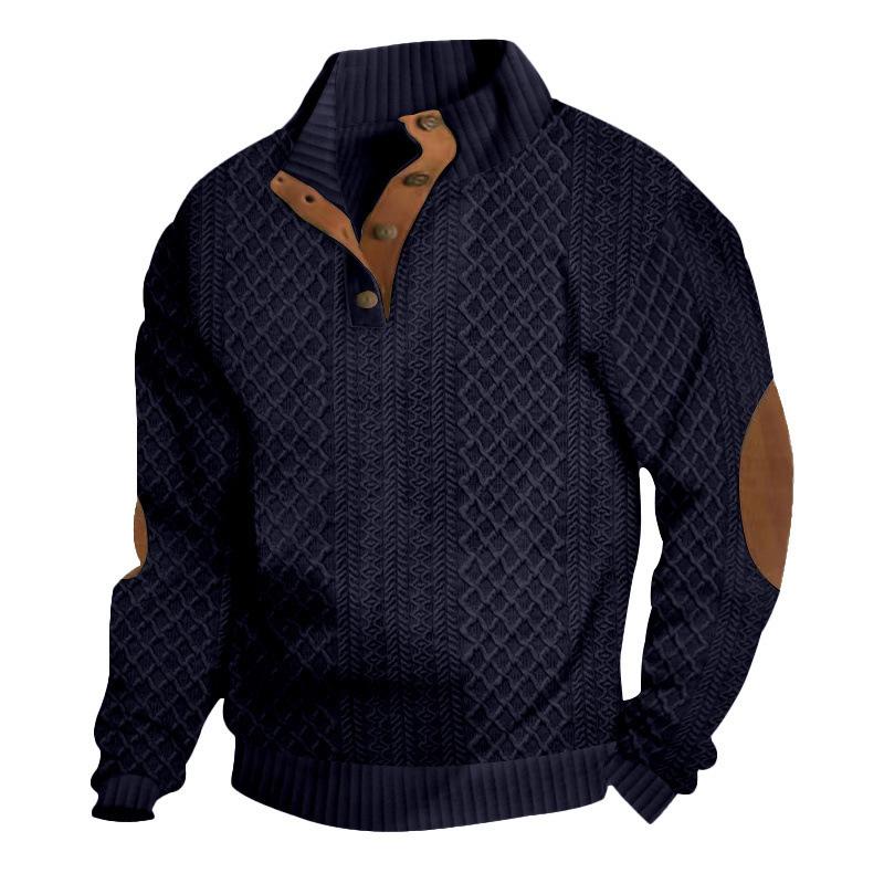 Men S Vintage Stand Collar Loose Jacquard Casual Sweatshirt For Autumn Winter