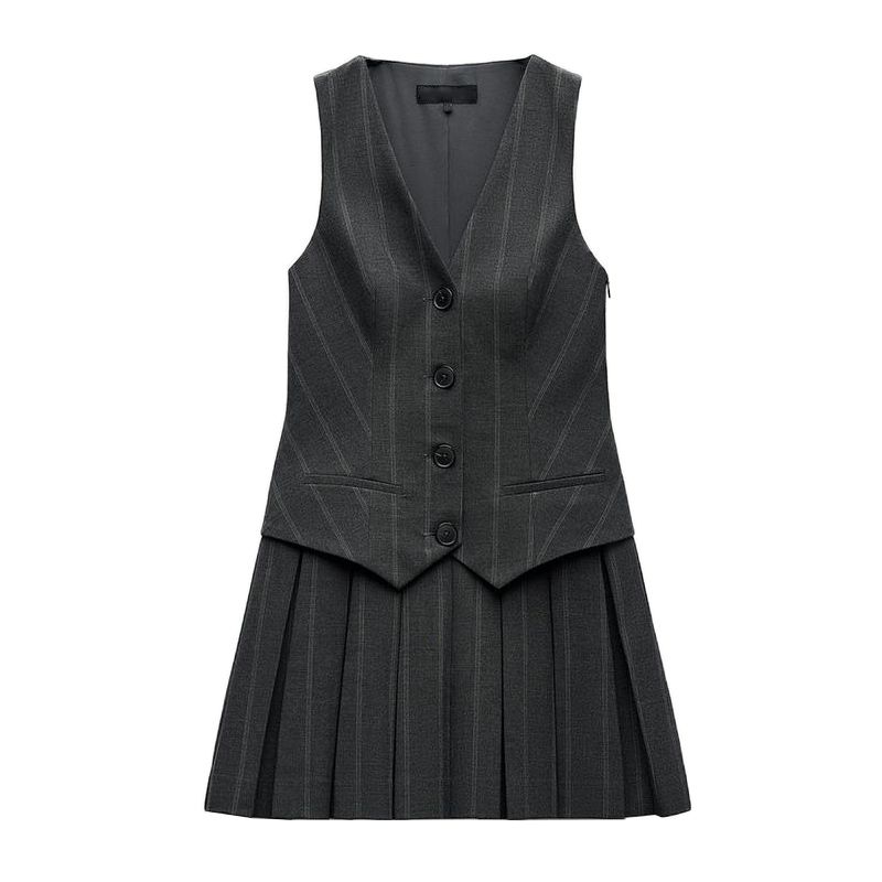 

Spring New Women s Clothing French Design Wide Pleated Stripes Vest Dress 2157554 9368558 Coal Gray L
