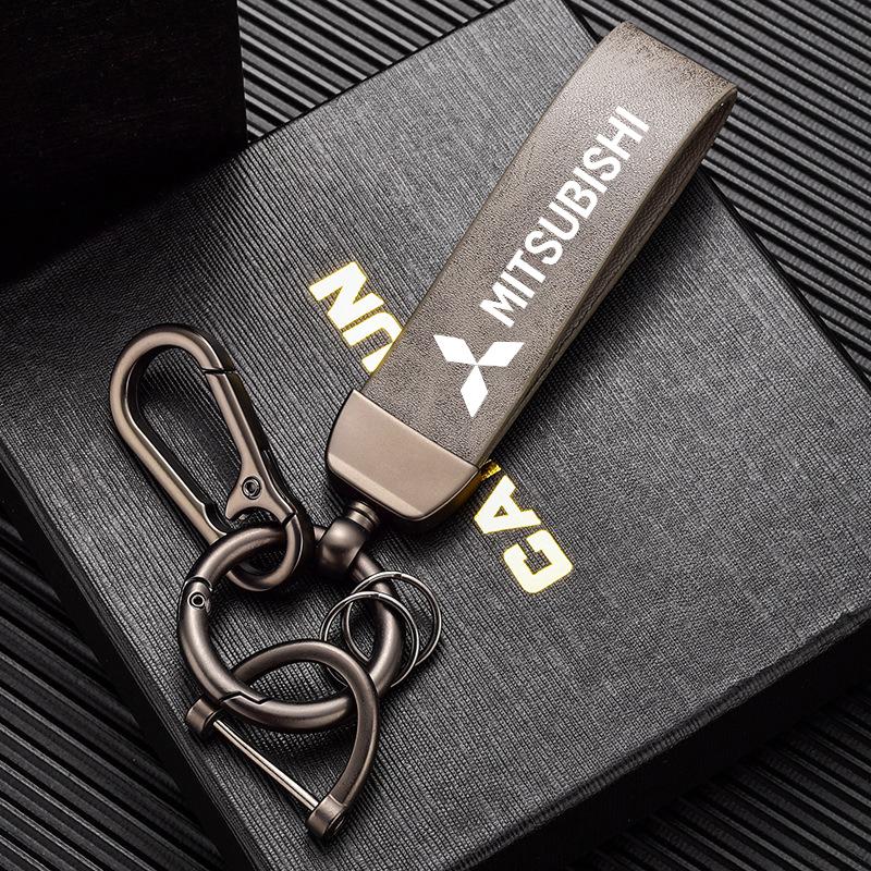 

High-end Car Vintage Leather Keychain Ring Zinc Alloy Chains Pendant For Mitsubishi Lancer 9 EX Outlander ASX L200 Eclipse Colt