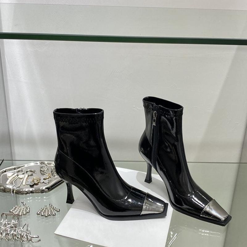 Fashion Women Square Toe Chelsea Boots Ankle Mid Heels Shoes 2024 Winter Designer New Walking Shoes Pumps Sexy Trend Dress Mujer Zapatos