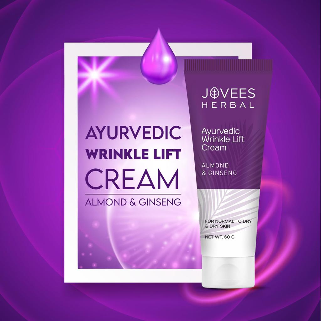 Jovees Herbal Almond Ginseng Wrinkle Lift Face Cream 60g Anti-Aging Hydrating Moisturizer for Youthful Skin