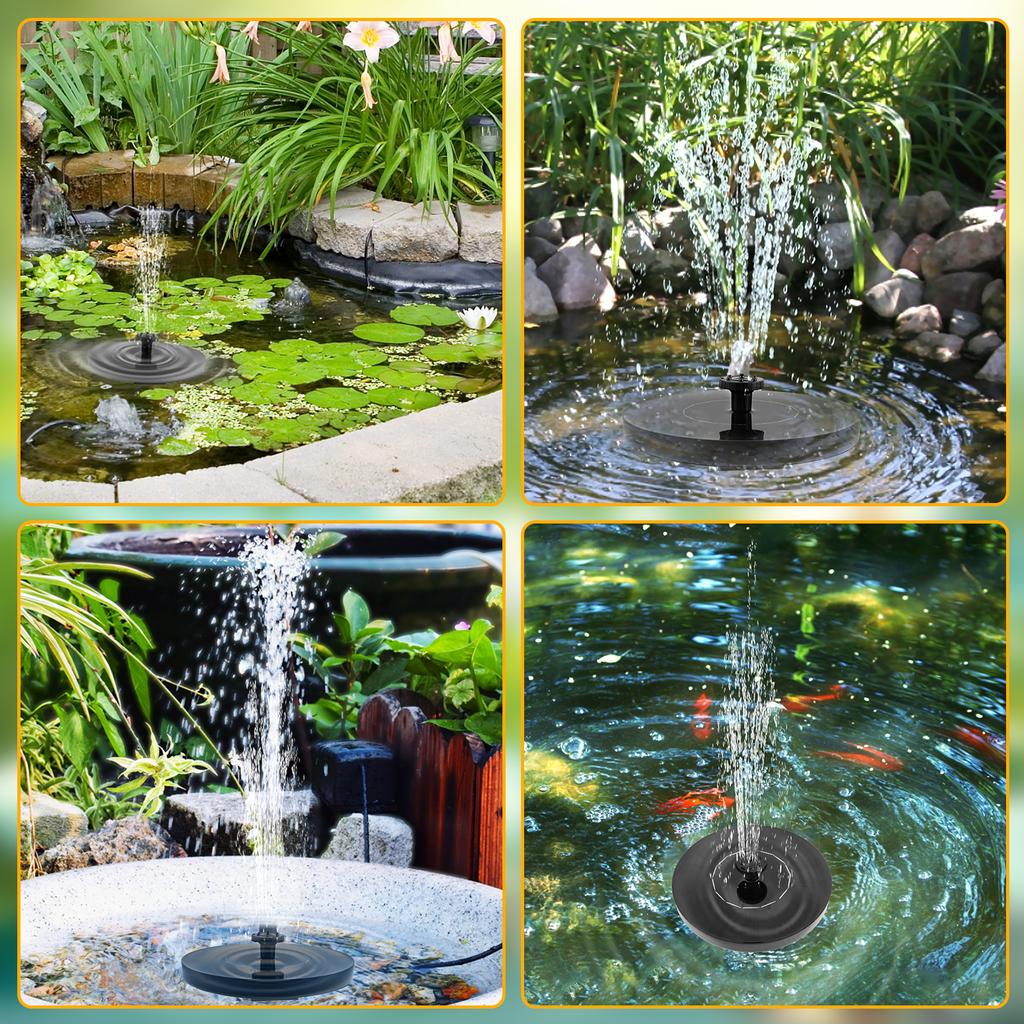 Bird Bath Fountain Pump Double Layers Filtration Solar Powered Water Fountain With 7 Different Nozzles for Outdoor Garden Pond