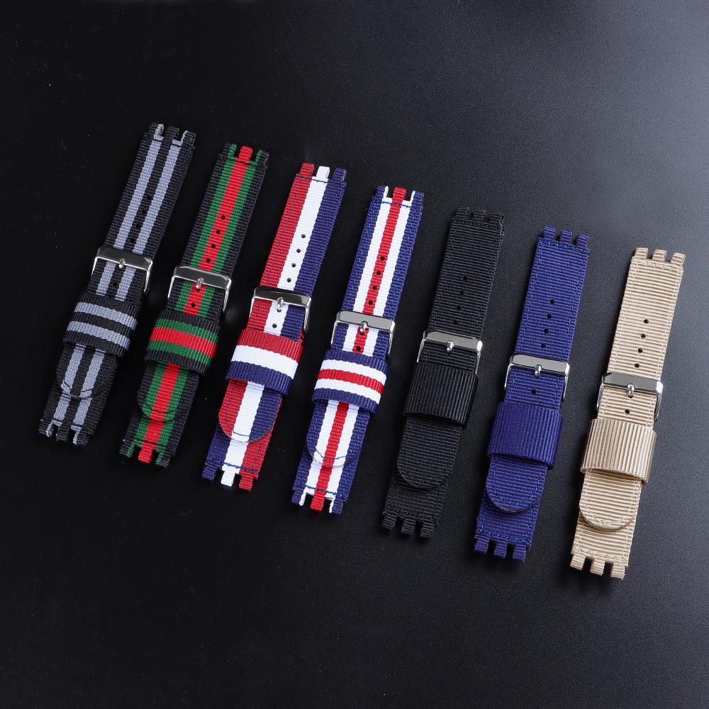 SWATCH Horloge Compatibele Nylon Canvas Band, Geribbeld, 17/19/20mm