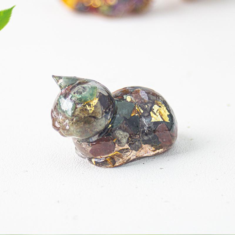 Cute Cat Resin Art Figurine With Crystals For Home Office Decor Gift For Kids