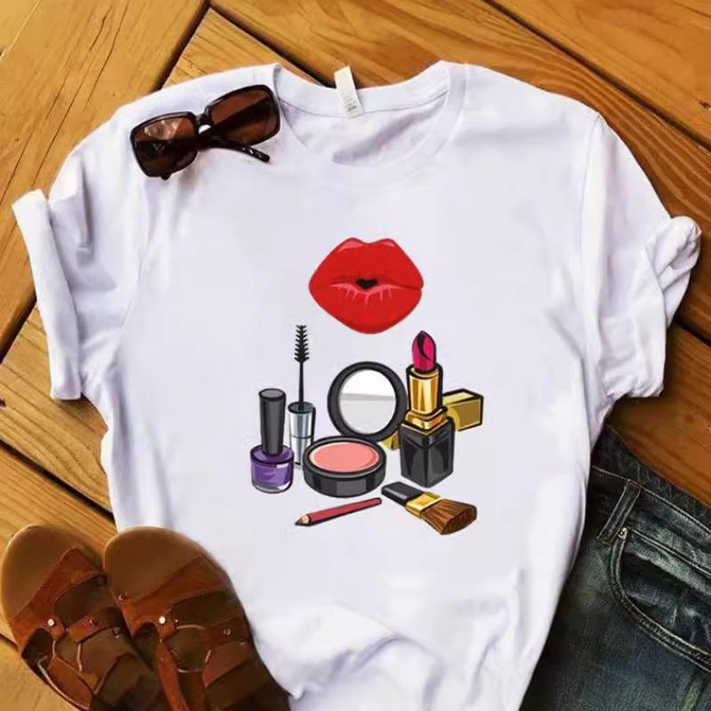 European and American Nail Polish Simple Women's Casual Cute Large Size Short-sleeved T-shirt Women Clothes Tops