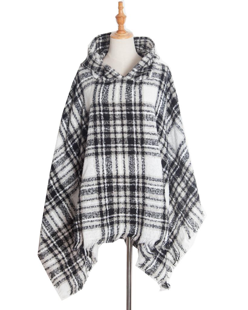 Nuovo pullover spinato primaverile e autunnale con cappello a quadri, mantello e scialle
