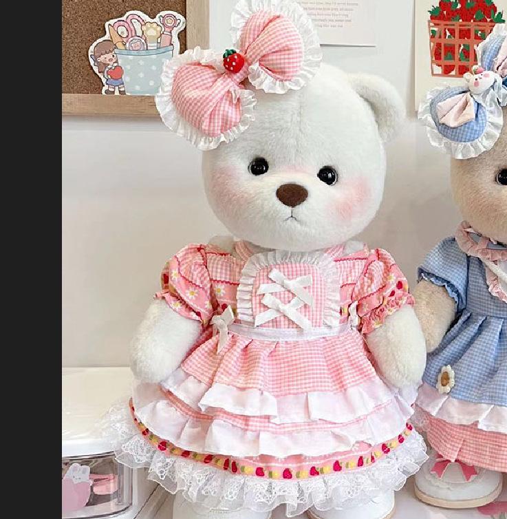 Medium Bear Outfit - Blue Pink Striped Carrot Overalls Set