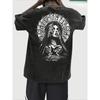 Europäische Größe Herren Schwer gewaschenes T-Shirt - Retro Rosa Street Style Lockere Passform, Mit Rosenkranzmuster auf dem Rücken bedruckt