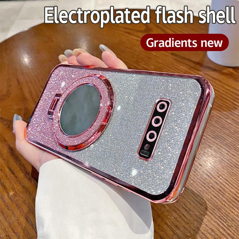 For Samsung Galaxy S8 S9 S10 Luxury Cute 3D Mirror Silicone Phone Case For S10 Plus Glitter Magnetic Stand Shockproof Back Cover