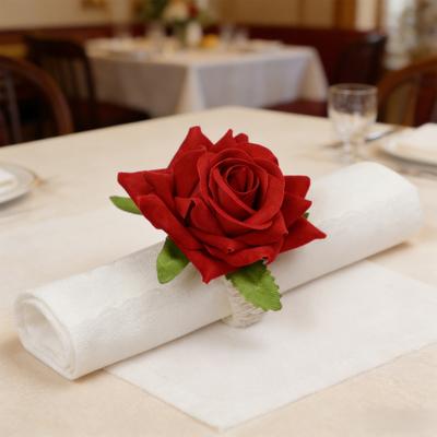 6Pcs Artificial Rose Napkin Rings Fabric Flower Napkin Holders Rustic Napkin Rings for Weddings Anniversaries Dining Table Decor