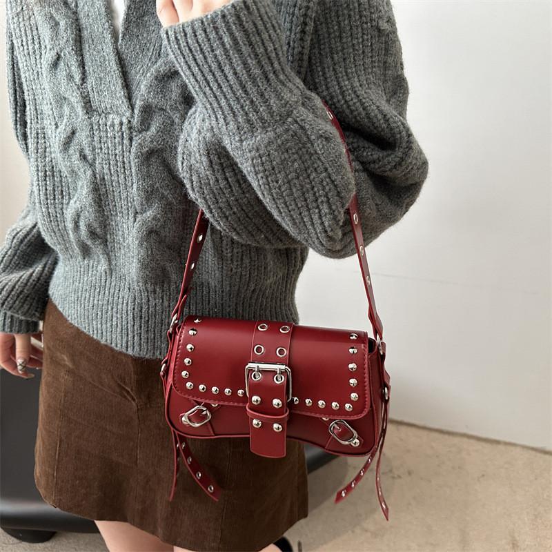 Street Style Leopard Print Leather Crossbody Bag With Metal Studs For Daily Use