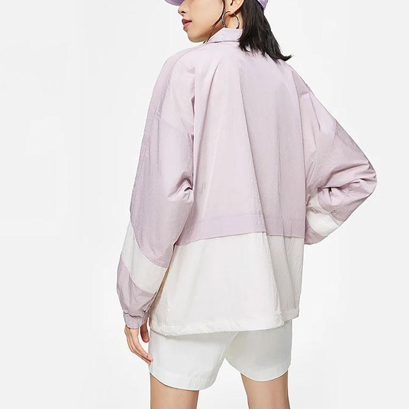 Li-Ning Color Block Stand Collar Loose Sports Jacket Women Jacket Silk-Purple Cream-White AFDT880-2