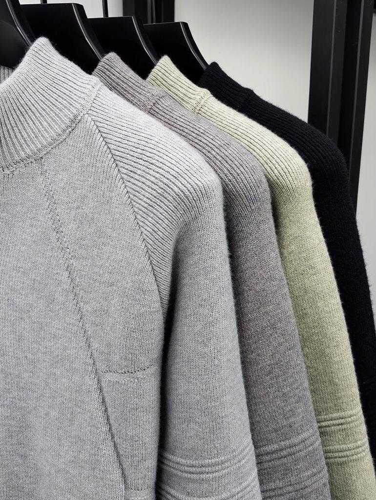 Men's Retro Jacquard Half-Zip Knit Sweater - Solid Color, Versatile, High Weight Layer for Autumn & Winter Casual Wear
