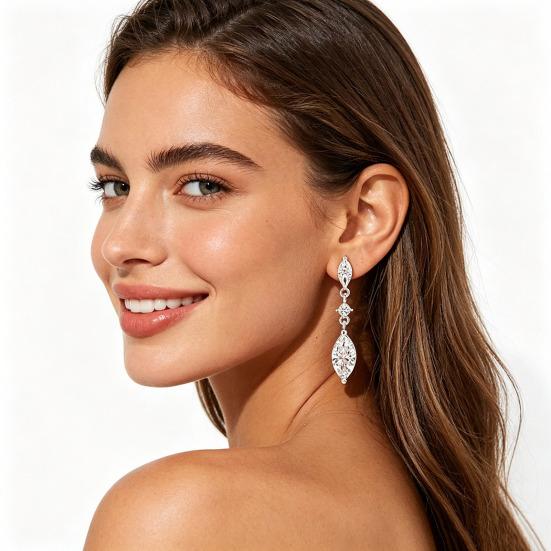 1 Paar Hängeohrringe Zirkonia-Intarsien Wassertropfen-Design Funkelnde Brautohrringe Hochzeitsfeier Schmuck-Essentials