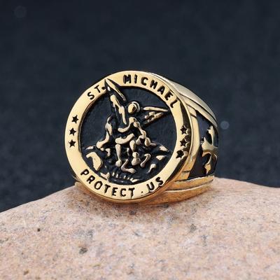 Angel Cross Seal Ring for Men 316L Stainless Steel Gothic Jewelry Unique Design Fashion Statement