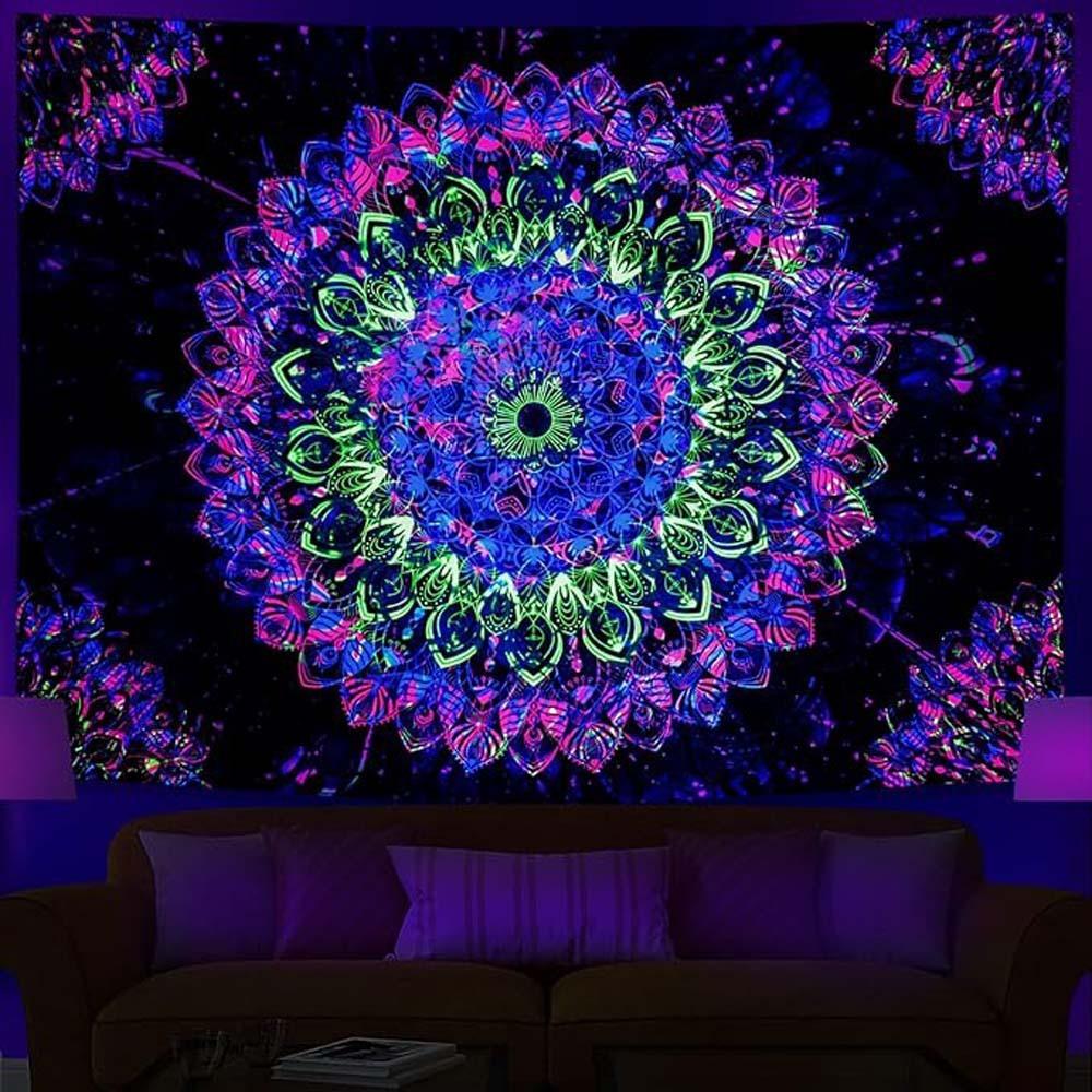 Gothic Grim Reaper Blacklight Tapestry UV Reactive Peach Skin 2D Flat Print Psychedelic Death Scythe Wall Hanging Bedroom Decor