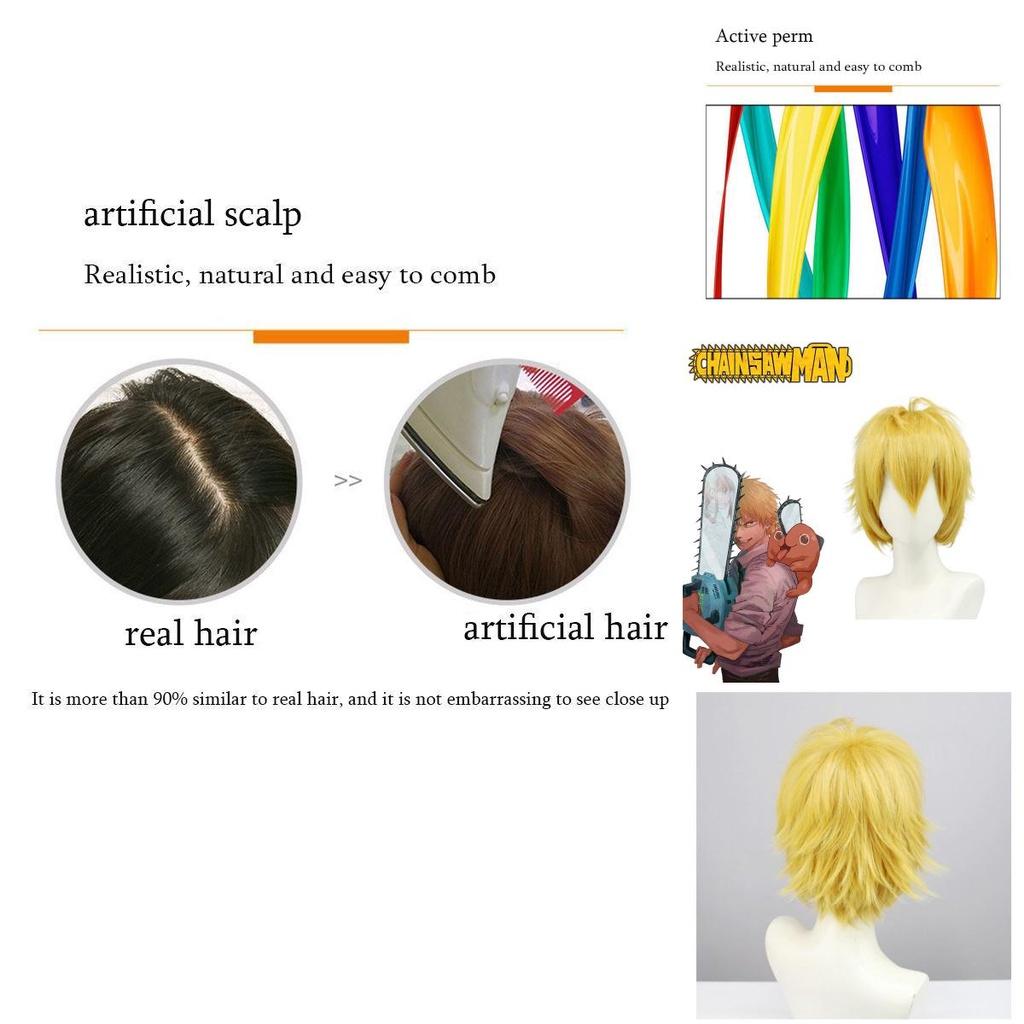 Man Denji Cosplay Wig Soft High Temperature Fiber Adjustable Head Size