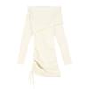 Solid color pure desire one-word collar off-the-shoulder long-sleeved dress for women's autumn new slim-fit drawstring Spice girl hip-wrapped short sk