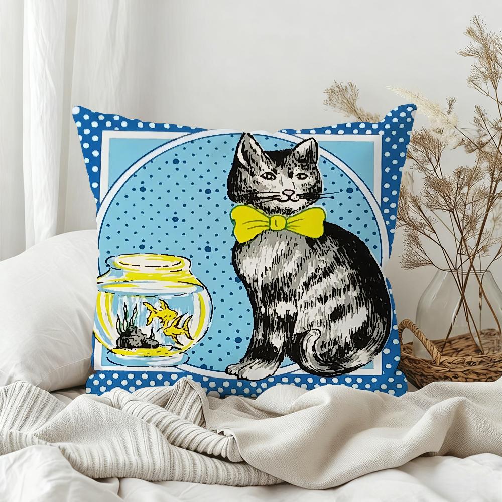 Vintage Cat and Canary Pillow Case Bedroom Sofa Living Room Backrest Decoration Square Cushion Nap Time