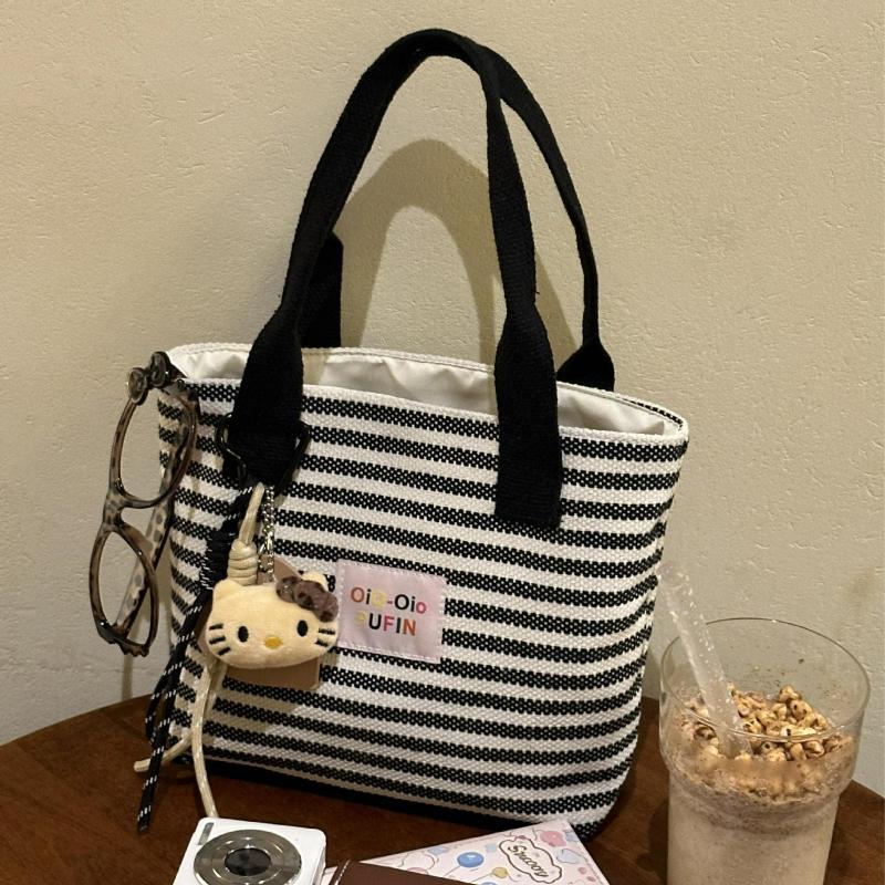 Fashiable Striped Canvas Tote Bag for Women Lightweight Durable Commuter Bag Relaxed Texture and Simple Design Handle Bag