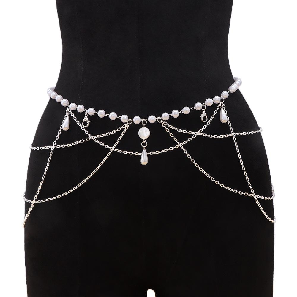 New retro chain belt skirt antique Hanfu clothing, pearl tassel multi-wave national style waist chain