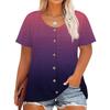 Plus Size Women's Fashion Casual Vintage Printed O-Neck Short Sleeve Button T-Shirt Top