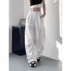 White Ice Silk Quick-Drying Wide-Leg Pants Women Summer Plus size Chubby Girl High Waist Drawstring Casual Pants Slim Sports Overalls