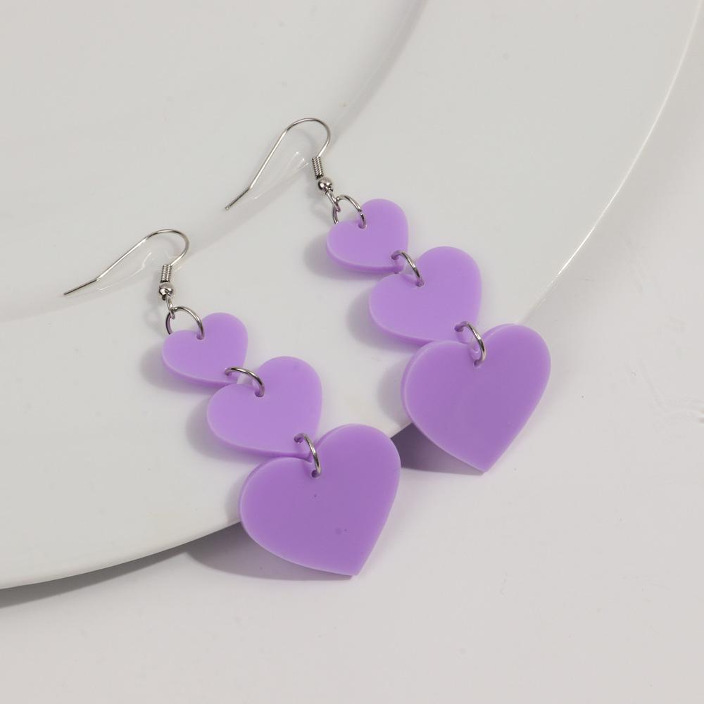 Pink Love Heart Acrylic Drop Earrings for Women Mirrored Peach Hearts Spliced Long Earring Fashion Jewelry Valentine's Day Gifts